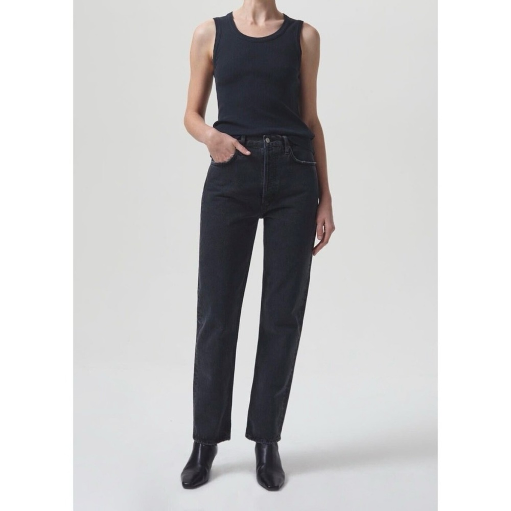 AGOLDE 90'S Pinch Waist High Rise Waisted Washed Black Straight Denim Jeans 30
